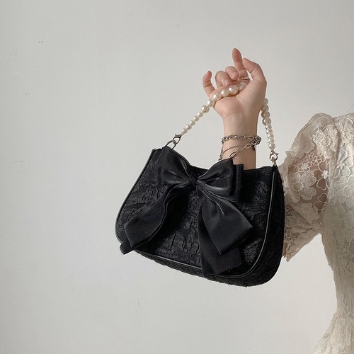 Pearl Strap Bag Women  New Bow Single Shoulder Bag Women Minority Design Hand-held Cross-body Bag Underarm Bag