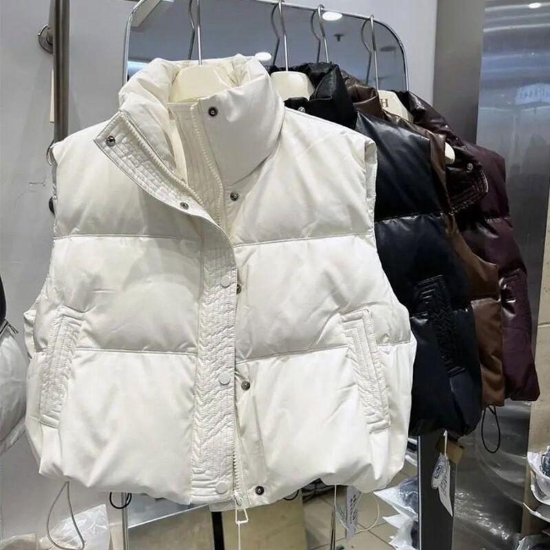 stand collar pu leather down vest coat women's 2024 winter new fashion loose slimming all-match sleeveless waistcoat stand collar pu leather down vest coat women's 2024 winter new fashion loose slimming all-match sleeveless waistcoat
