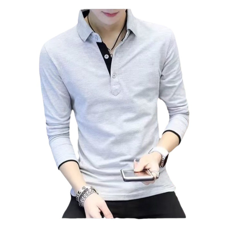 Camisa de Polo de manga larga Camiseta de solapa de los hombres tendencia líder Paul casual Slim primavera y otoño camisa de fondo superior transfronteriza