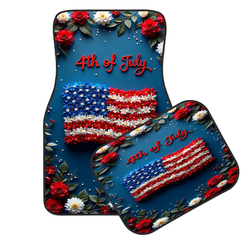 Cross-Border Best-Selling Independence Day Crystal Velvet Car Floor Mats, Universal Detachable Four-Piece Set, Stain-Resistant Car Mats