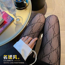 G字母丝袜镂空蕾丝网袜高弹力防勾丝美腿连裤袜子夜店风可外穿