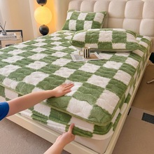加厚牛奶绒床笠床罩单件家用防滑床垫保护套珊瑚绒夹棉床笠三件套
