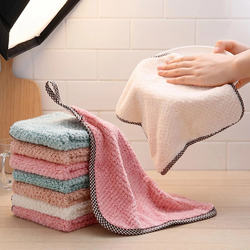 Absorbent, Oil-Resistant Kitchen Cloth, Thickened, Lint-Free, for Wiping Tables and Hands, Cleaning Cloth with Edge Binding