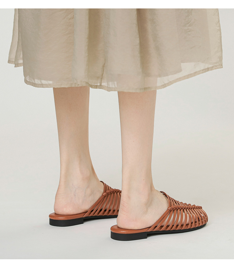 Hand-woven Open-toe Hollow Flat Mule Sandals For Summer Outdoor Wear, Lazy Slip-on Women's Shoes_vogvips.com