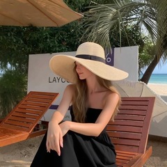 草帽夏季女防晒遮阳帽海边沙滩度假草编大檐帽休闲简约百搭太阳帽
