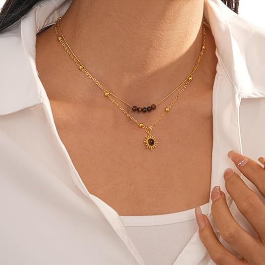 Sunflower Tiger Eye Stone Necklace Women's 2025 New Stacked Clavicle Chain Necklace High-End Light Luxury Niche Accessories