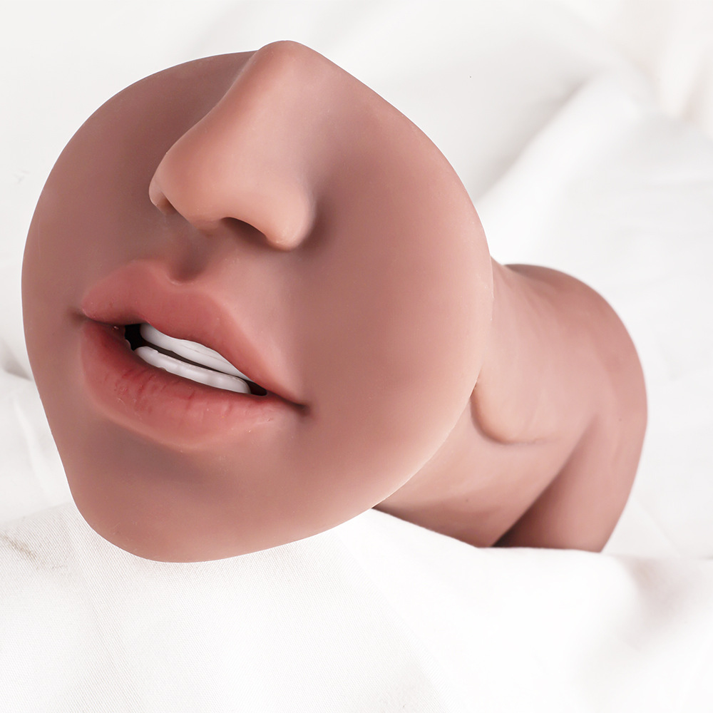 Three-Opening TPE Manual Masturbator with Textured Inner Tunnel, Skin-Tone Cup — detail image 6