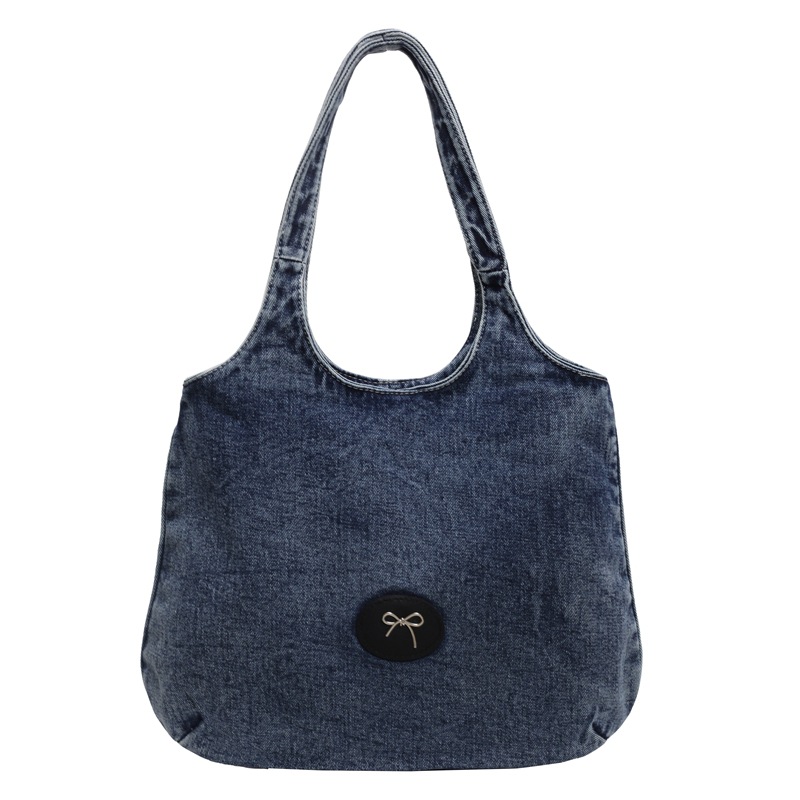 Bolso de viaje retro de mezclilla de alta gama, bolso de viaje de marca de moda de moda femenina, bolso de axila de hombro simple y casual de gran capacidad