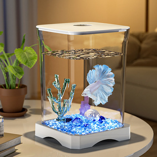 Betta Fish Tank, Small Landscaping, Ecological Fish Farming Aquarium with Light, Simple Goldfish Tank, Thickeneded Desktop, Beautiful Small Fish Tank