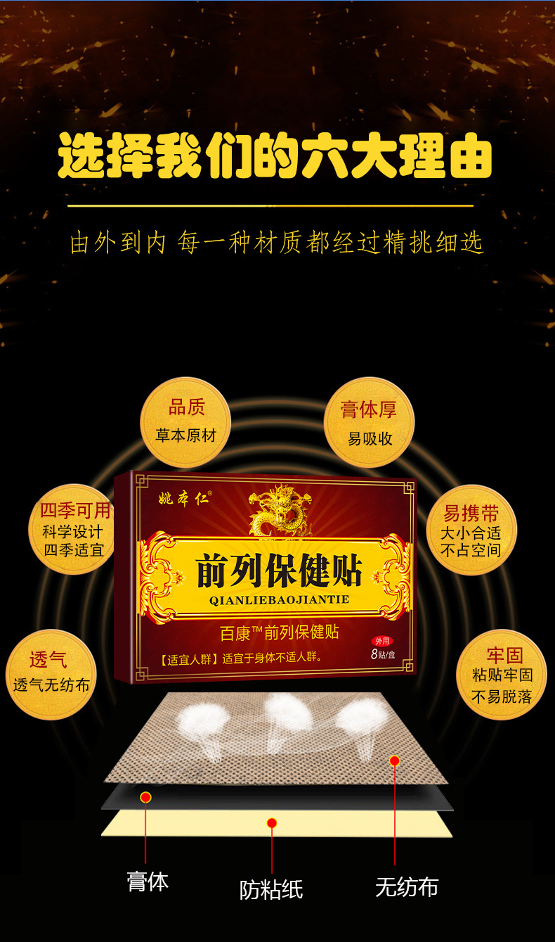 Prostate Care Herbal Patch Self Heating Far Infrared Warming Patch for Waist Support 8 Patches Per Box specifications