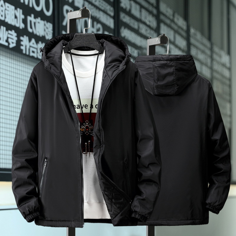 加肥加大码男士秋冬薄棉服运动夹克外套连帽二棉夹袄休闲薄棉衣潮