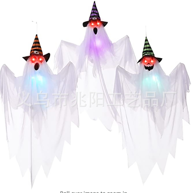 Amazon popular Halloween fantasma colgante casa embrujada atmósfera accesorios decoración fantasma Festival horror luminoso encapuchado fantasma colgante