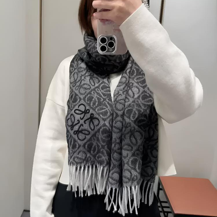 ラオルー スカーフ購入 24冬新作 チェッカーボード ミルクティーカラー スカーフ ウール フリンジ ショール BBR