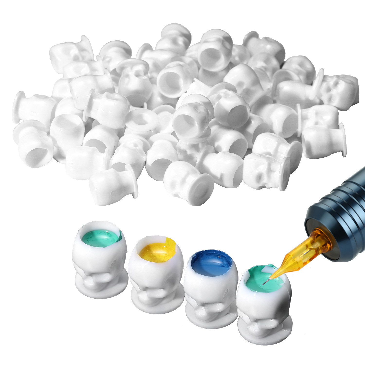 Yilong Tattoo Equipment Taza de color de tatuaje de calavera nueva transfronteriza 200/bolsa con taza de color de tatuaje base