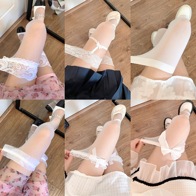 white silk stockings women‘s pure desire to slim summer thin long and high calf half over the knee white lace over the knee stockings women‘s collection