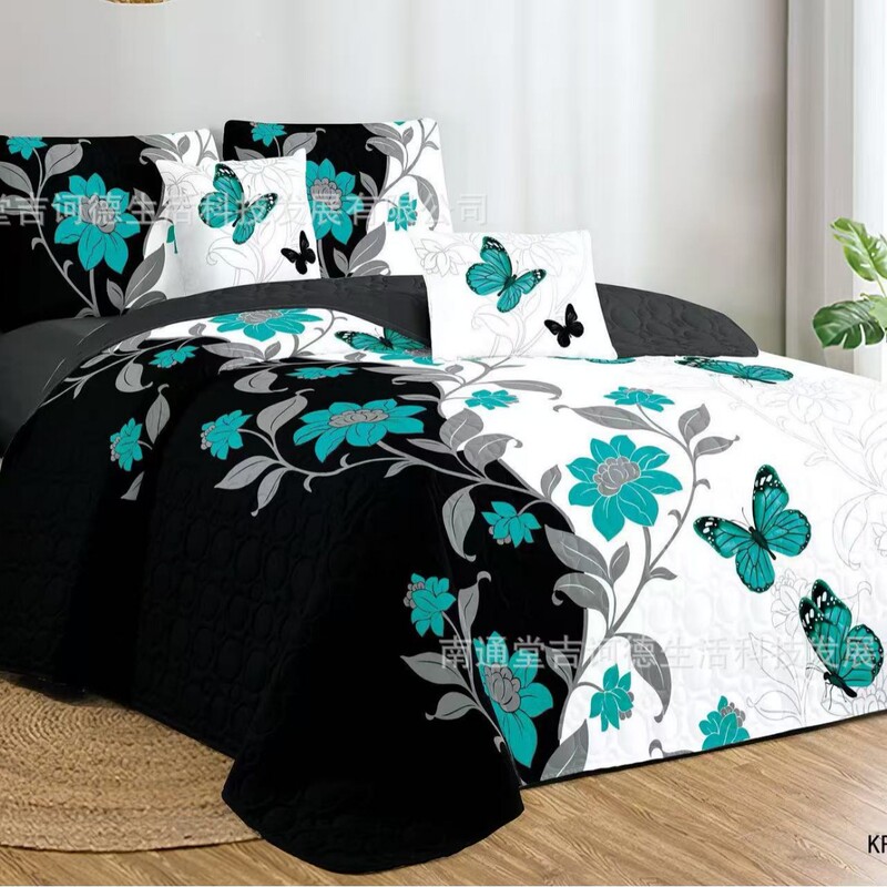 Cross-Border New Style Ins-Inspired Printed Bed Cover Soft Cotton-Padded Three-Piece Set Enlarged Tatami Non-Slip Mattress