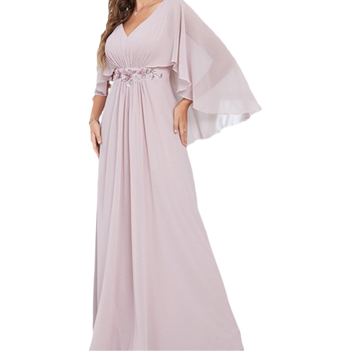 Vestido de Noche con Lentejuelas de Poliéster con Mangas Acampanadas para Fiestas