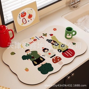 Cartoon Diatom Mud Kitchen Drain Mat Dining Table Decorative Mat Anti-scalding Coaster Coffee Machine Absorbent Mat Dish Drying Mat
