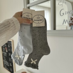 花苞小蝴蝶結無骨襪子女波點韓系ins中筒襪女春夏新品低幫諸暨襪