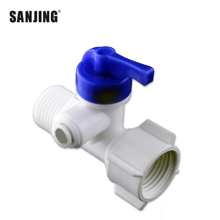 2 puntos de acero plástico de una sola pieza de tres vías válvula de bola engrosada POM plástico de calidad alimentaria purificador de agua interruptor de entrada de agua