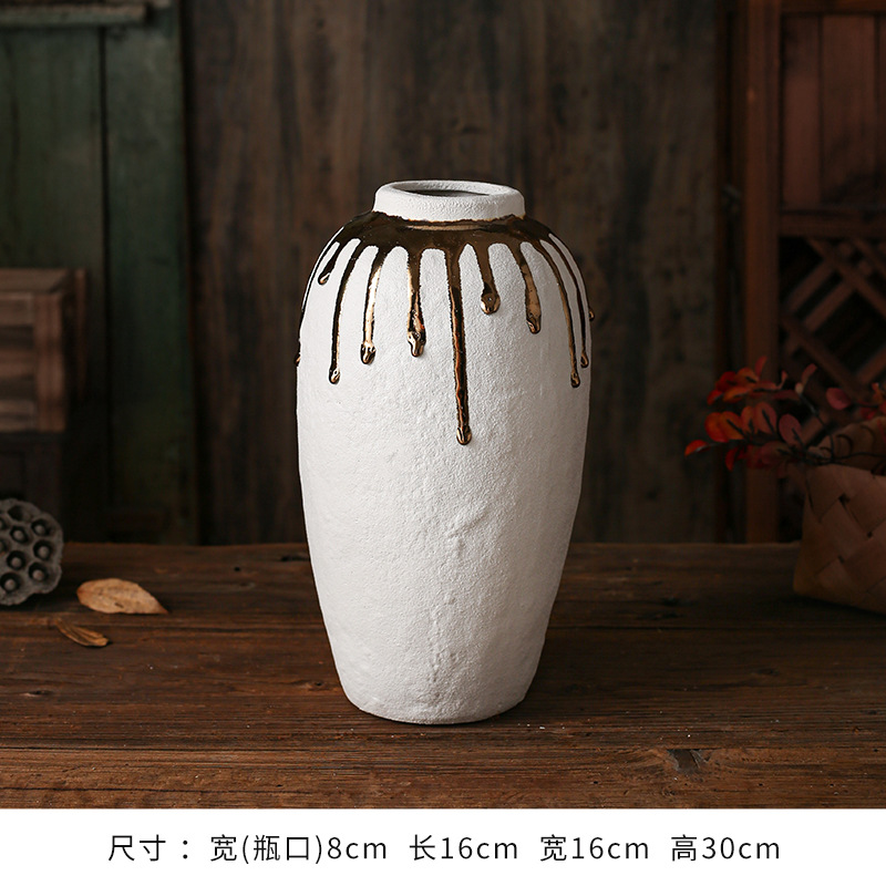 セラミック花瓶、レトロなわびさびスタイルのB&B装飾、中世の粗い陶器アートフラワーアレンジメント、家庭用家具、陶器のポット