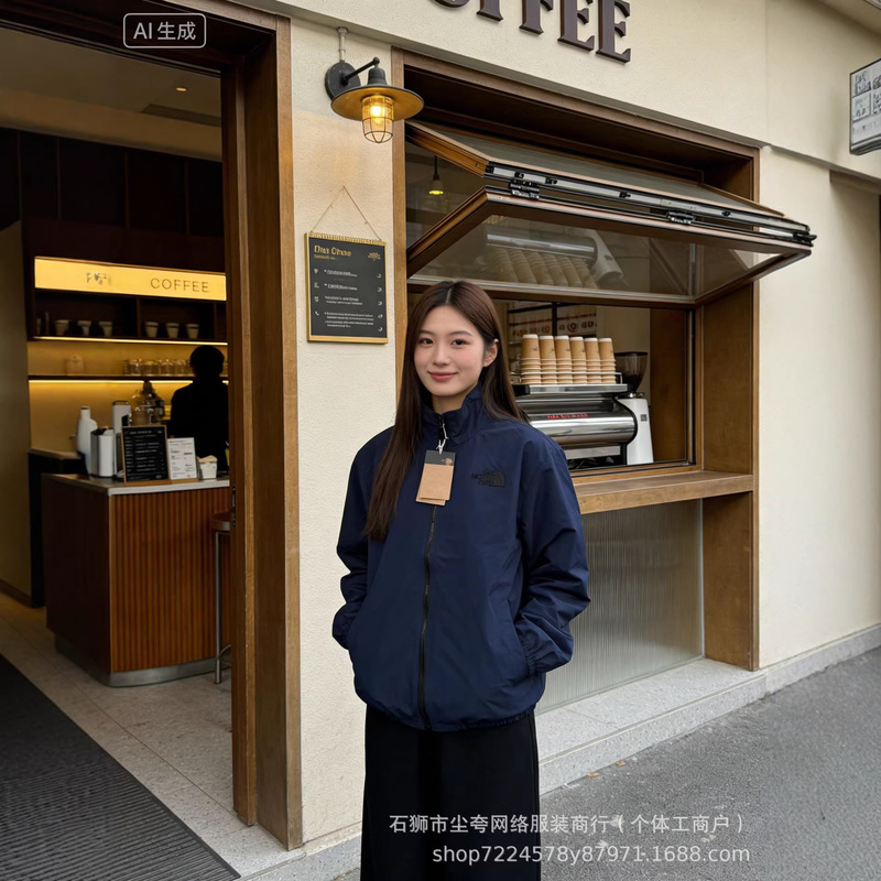 2026 North Face Unisex Stand Collar Jacket Windproof Coat Spring and Autumn Thin Embroidered Workwear Trendy Brand Export