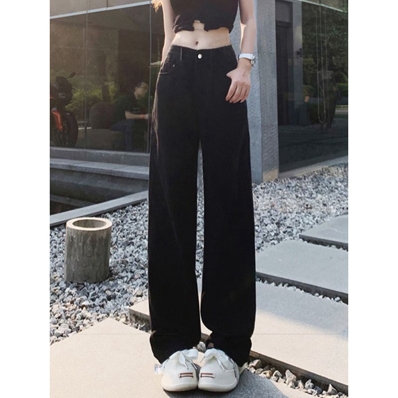 Black High Waist Straight Jeans Women's Spring 2024 Casual Retro Loose Slimming Casual All-match Wide Leg Pants