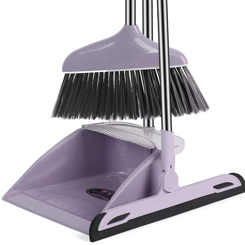 클래식 두꺼운 빗자루 쓰레받이 + 와이퍼 [바다 보라색] 3 장 세트