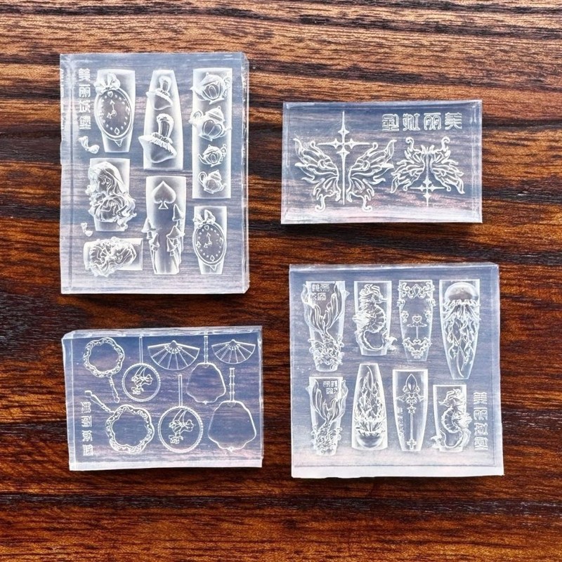 海洋水母人鱼爱丽丝梦境团扇蝴蝶雕花高透美甲硅胶模型磨具指甲|undefined