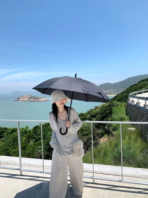 条纹星期三 日系麻灰条纹慵懒宽松长袖圆领T恤上衣女百搭打底衫|undefined