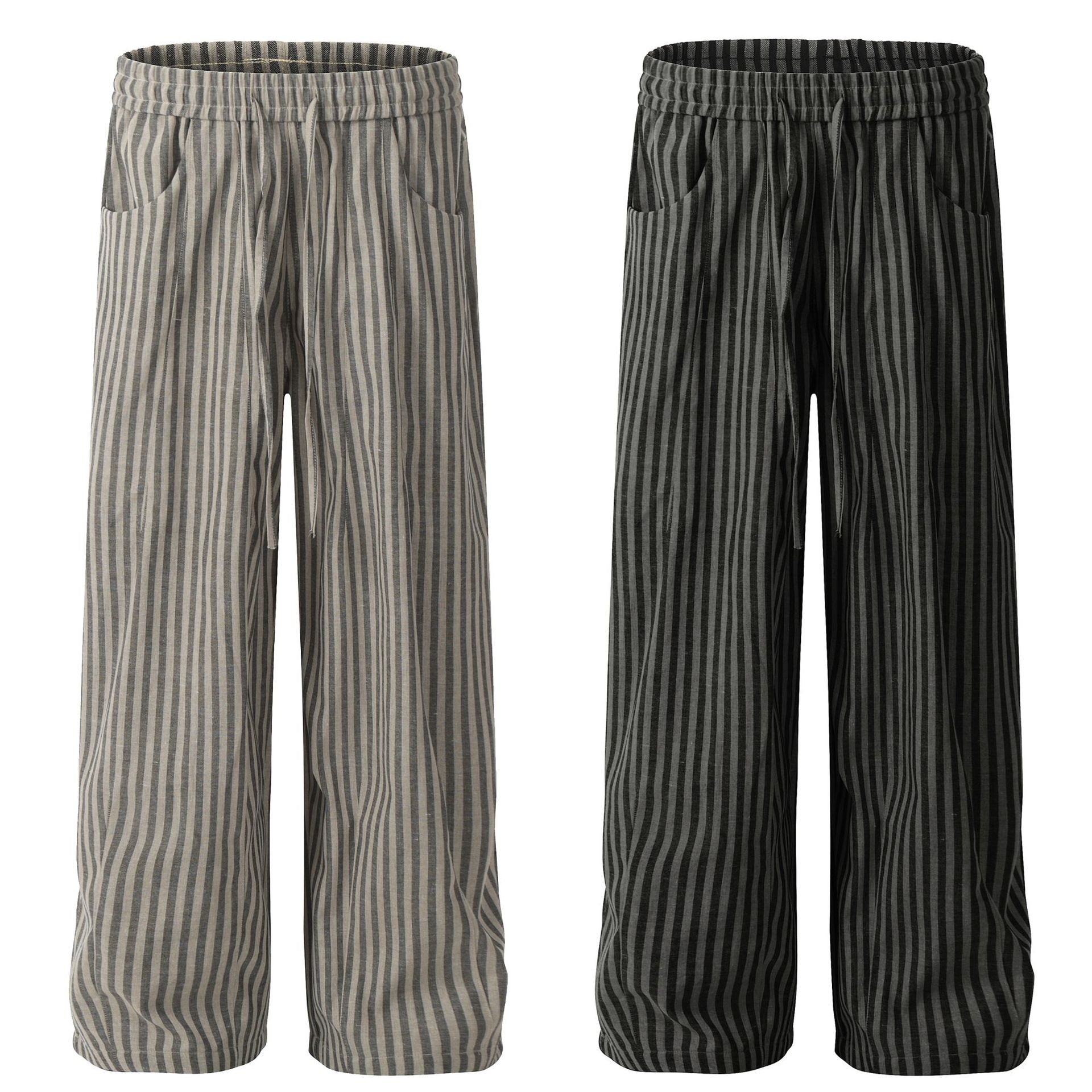 C817アメリカのレトロ2024秋冬の男性式のペンダント感のファッションの高級感のストライプの中性のタイプのカジュアルでゆったりしているズボン