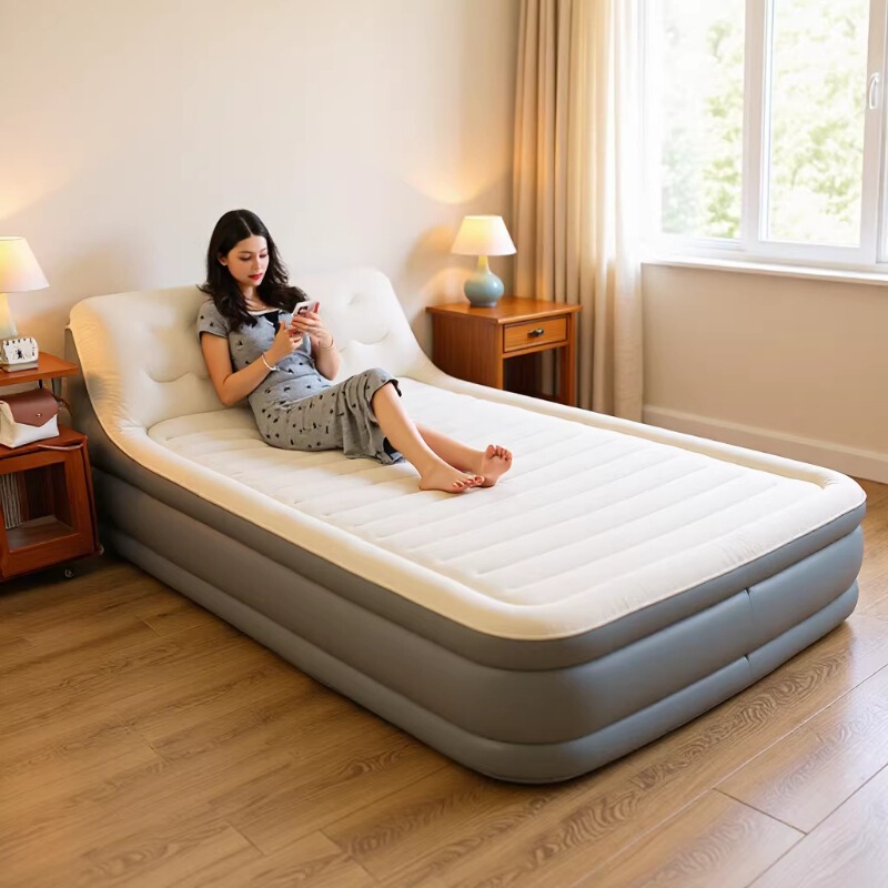 Home Inflatable Bed Double Heightening and Thickening Comes with Bedside Flocking Inflatable Mattress Folding Portable Floor Mattress