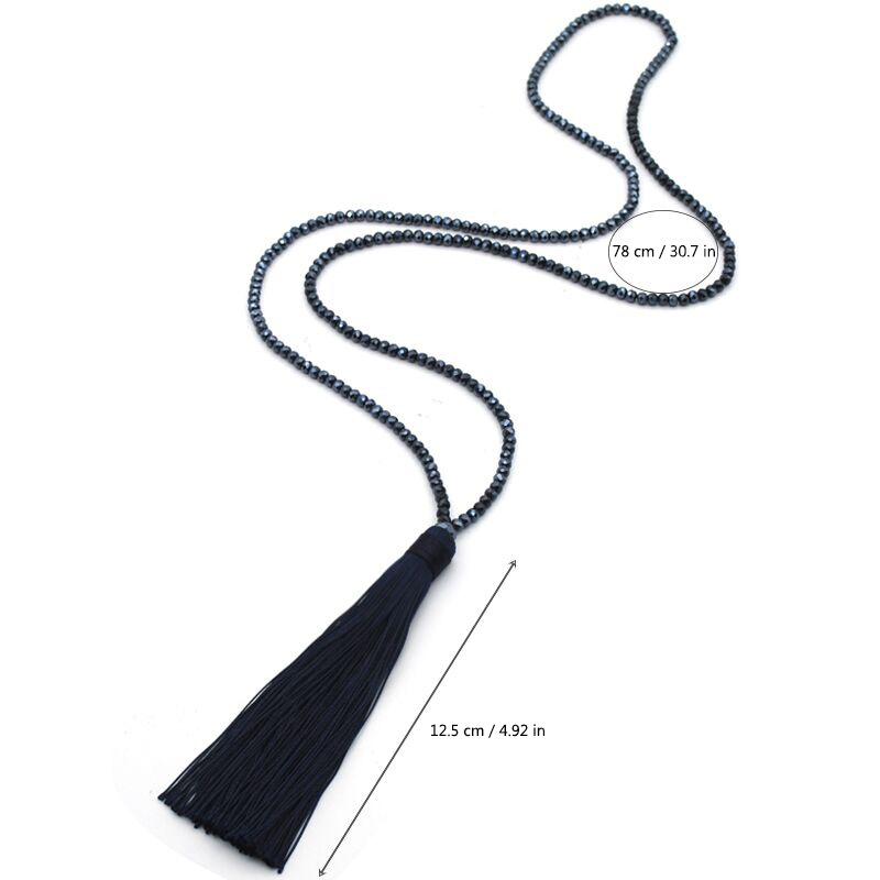 Collana lunga con pendente in velluto e cristalli e nappe donna_voghion.com