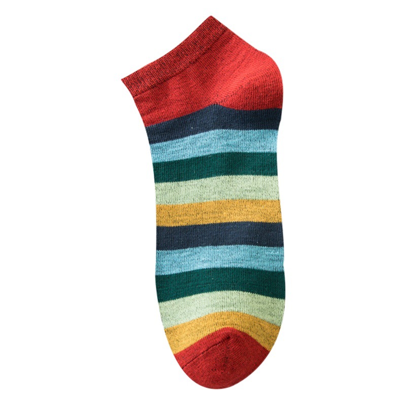 Calcetines de moda a rayas Arco Iris primavera y otoño de las mujeres Cuatro estaciones Calcetines Bajos de corte bajo-top calcetines cortos invisibles Calcetines de barco de las mujeres suministro al por mayor Zhuji