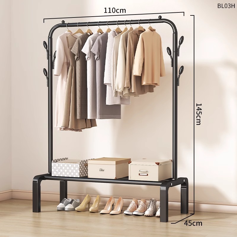 110cm 블랙 [단극 + 단층 수납 + 옷걸이] 두꺼운 파이프 직경