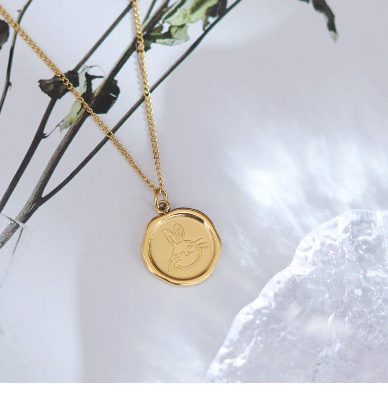 Cute Rabbit Titanium Steel Gold Plated Pendant Necklace