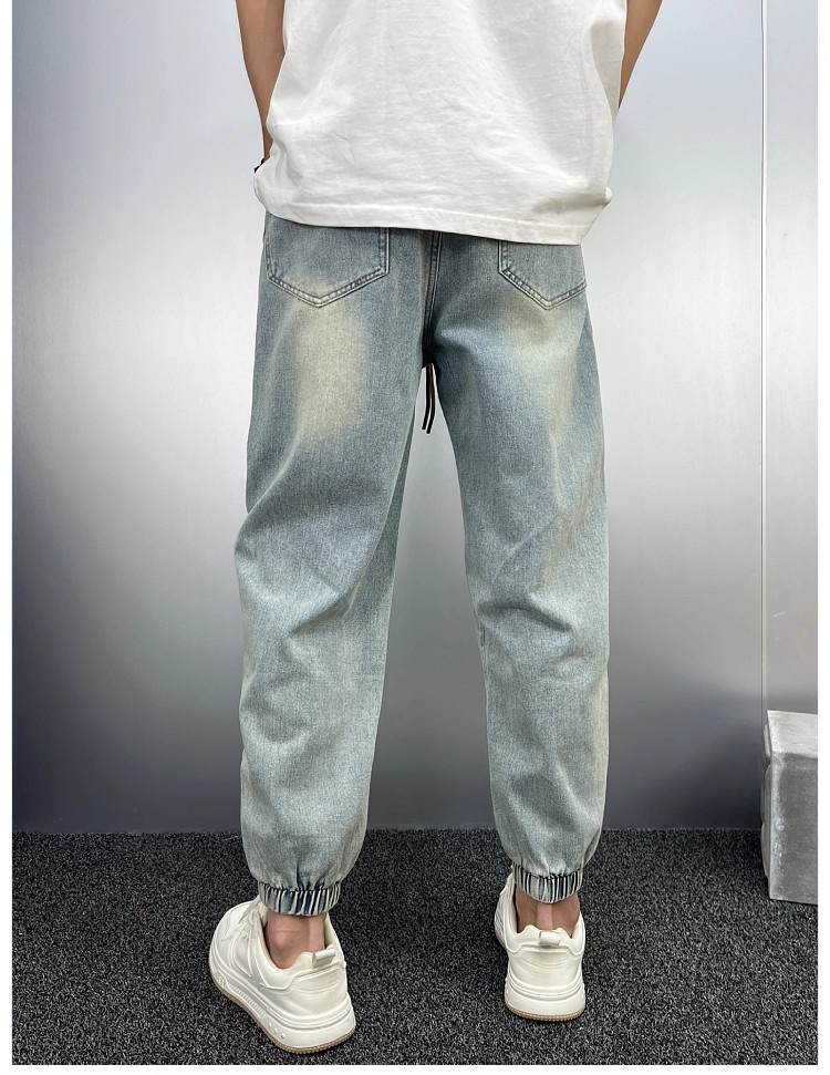 Men's Slim Fit Distressed Denim Jeans With Patchwork And Cuffs_voghion.com