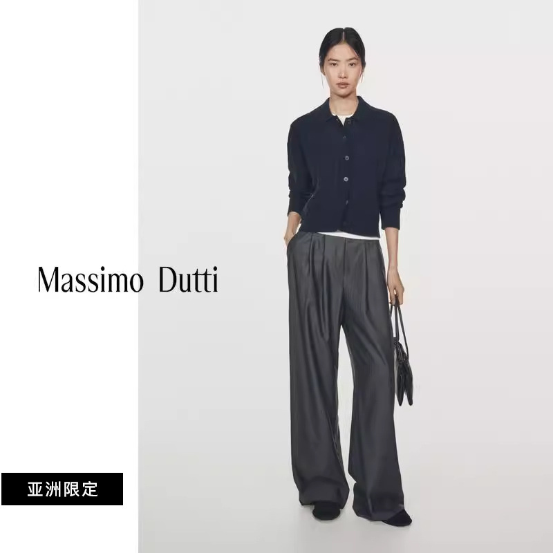 [Asia Exclusive] Winter New Model Massimo Dutti 2026 Women's Textured Cable-Knit Polo Collar Cardigan