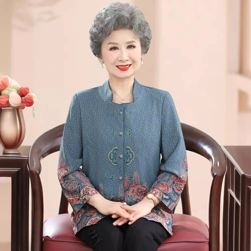 Бабушка в летнее платье мама рубашка новая свободная с принтом иностранная одежда среднего и пожилого возраста тонкая кардиган топ
