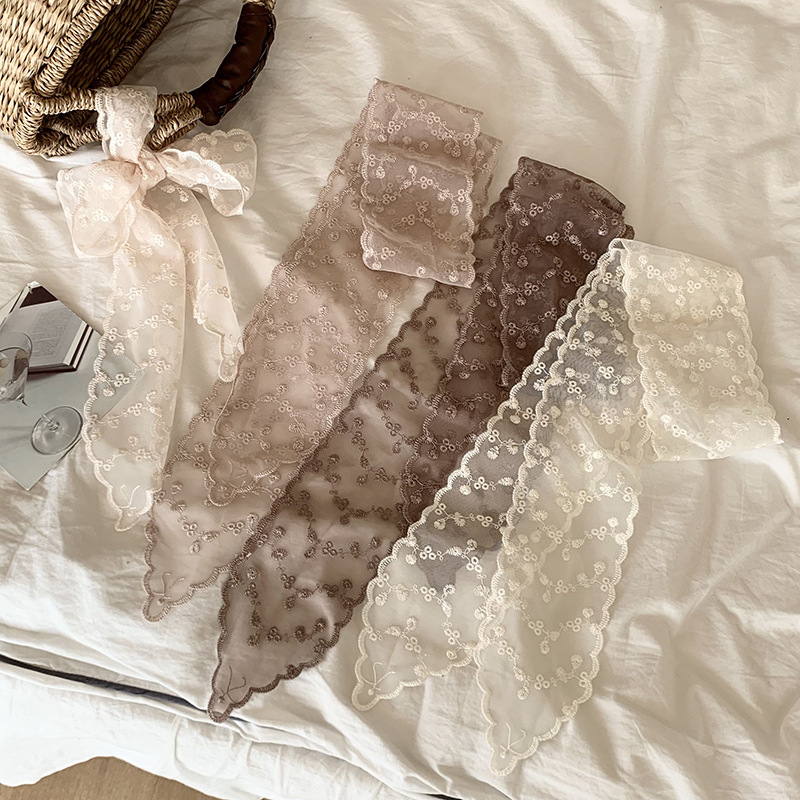 Buñuelo de seda larga larga alta sensación de encaje hottie fugas bufandas de hombro bufandas de collar bufandas de cabello bandana bufandas de encaje cintura