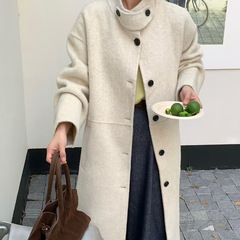 2025新款秋冬羊绒大衣女长款韩版时尚立领外套大衣女双面羊绒冬季