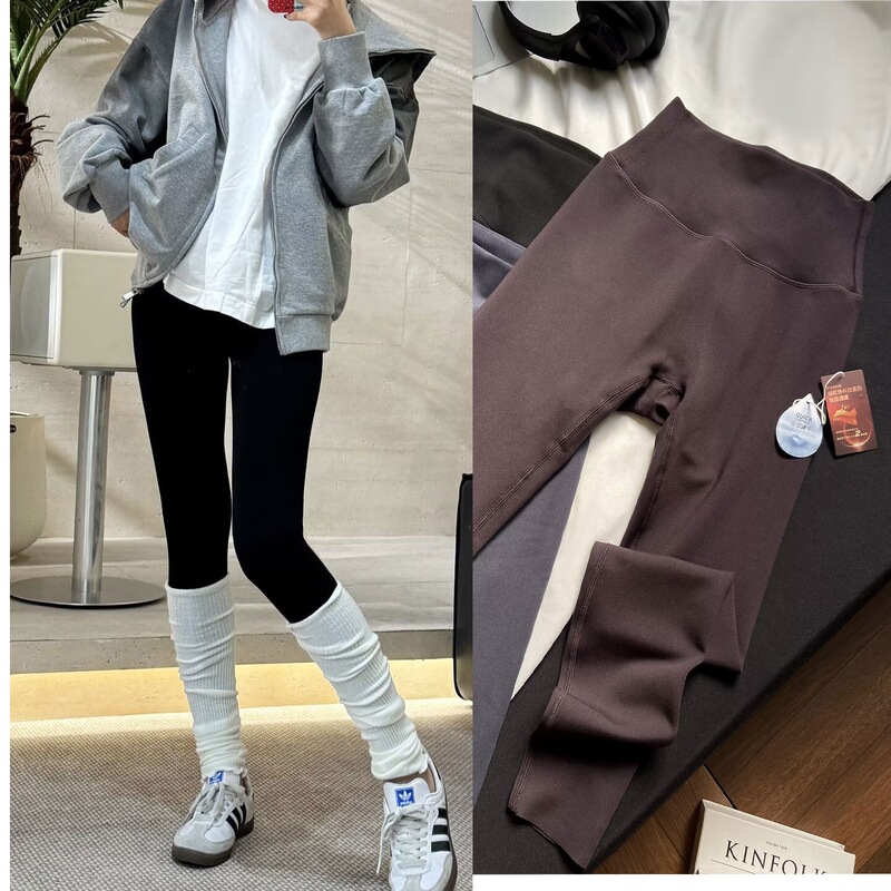 Mousse Velvet Nude Medium-Thick Shaping Tight Slimming Look Leggings for Women's Sports and Fitness Outerwear High-Waisted Yoga Pants
