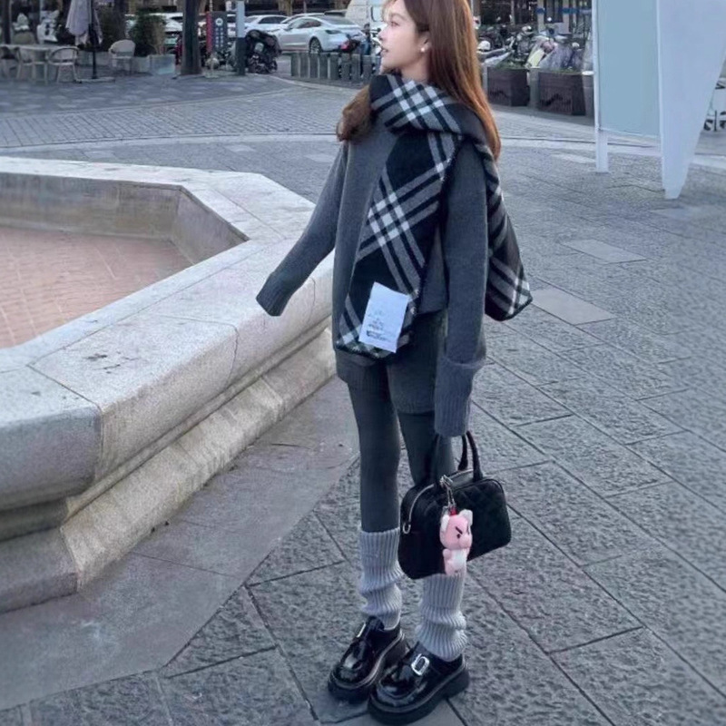 针织套装慵懒风宽松毛衣针织衫女2025春秋新款高腰短裤短裙两件套|undefined