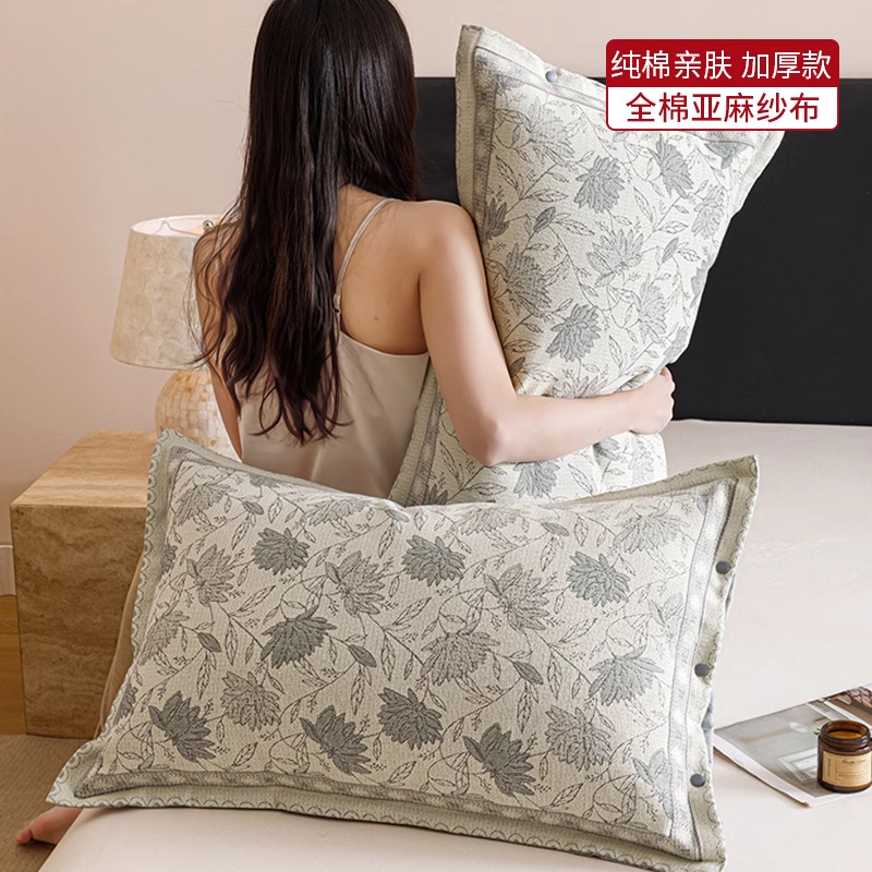 Fundas de almohada de algodón de gasa, un par de fundas de almohada de algodón de alta calidad para el hogar, un solo núcleo de almohada, una sola funda