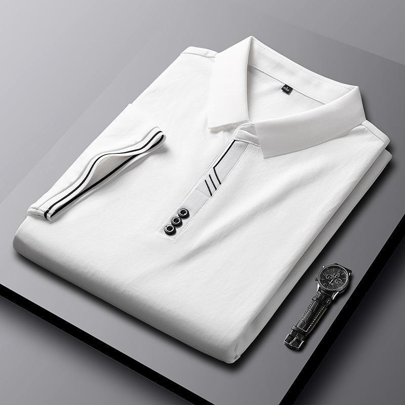 Mercerized Cotton Polo Shirt Men's Light Business Solid Color T-shirt Summer New Short Sleeve Golf Solid Color Elastic Lapel T-shirt