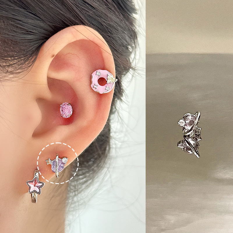 ピンク耳骨ネイルコレクション、ジルコン耳ネイル、医療用チタン鋼蝸牛ネイル、耳ピアス、耳骨ネイル、イヤリング、平底スパイラル|undefined