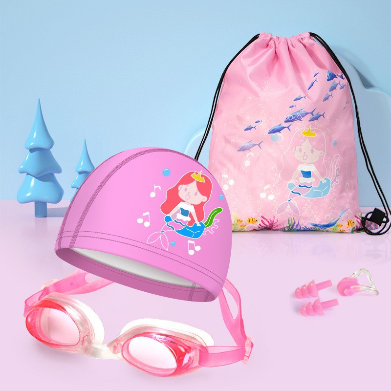 Set, waterproof swimming cap, nose clip, earplugs, mermaid