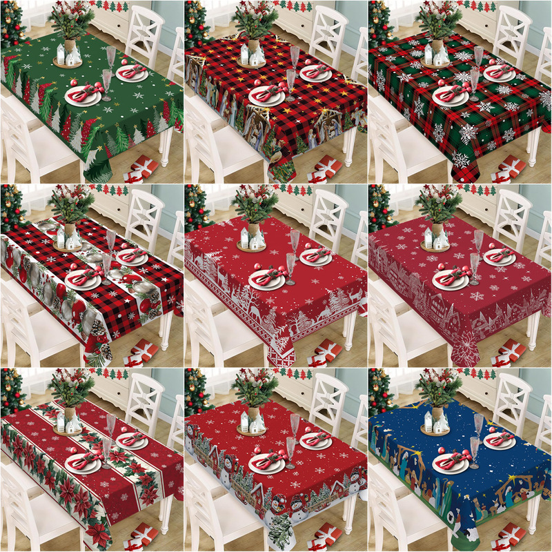 Christmas Tablecloth 2025 New Amazon Polyester Exquisite Printed Tablecloth Oil-Proof and Anti-Fouling Christmas Decorative Table Cover