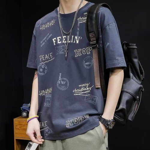 Men's Summer Short-Sleeve T-Shirt, Korean Style Fashion, Simple and Minimalist Half-Sleeve Top, Hong Kong Style Loose Casual Streetwear T-Shirt