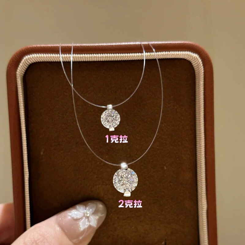 New Niche Internet Celebrity Zircon Necklace for Women, Simple and Fashionable Round Purple Zircon Invisible Fish Line Mermaid Tears Pendant